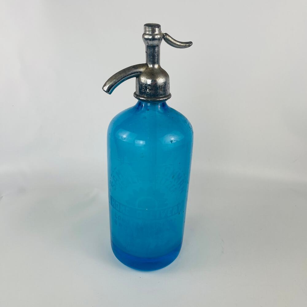 Vintage Sam Milchman Health Seltzer Home Delivery Blue Bottle 11”